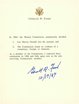 Gerald Ford Signed and Dated Letter Supporting 1964 Warren Commission Findings (JSA)